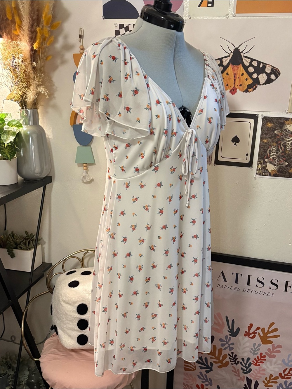 See You Monday Floral Flutter Sleeve Mini Dress Size XL Cottagecore - Picture 4 of 6